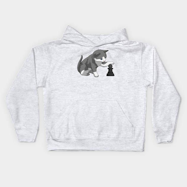 Cat at Chess with Chess piece Bishop Kids Hoodie by Markus Schnabel